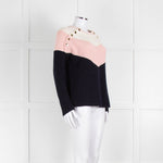 Maje Navy Pink Cream Rib Knit Gold Button Jumper