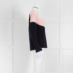 Maje Navy Pink Cream Rib Knit Gold Button Jumper