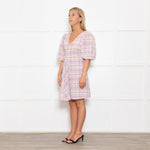 Ganni Lilac Check Trapeze Mini Dress