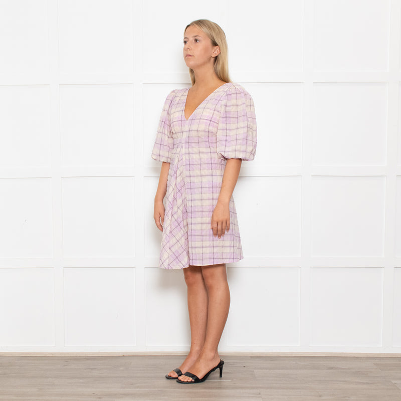 Ganni Lilac Check Trapeze Mini Dress