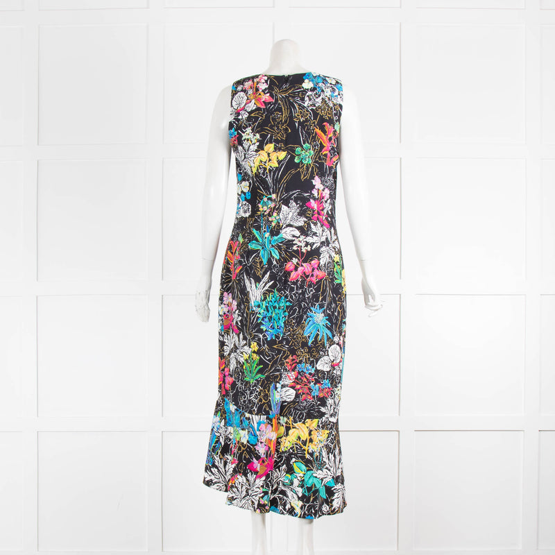 Peter Pilotto Black Multi Colour Floral Sleeveless Midi Dress