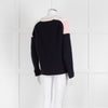 Maje Navy Pink Cream Rib Knit Gold Button Jumper