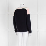 Maje Navy Pink Cream Rib Knit Gold Button Jumper