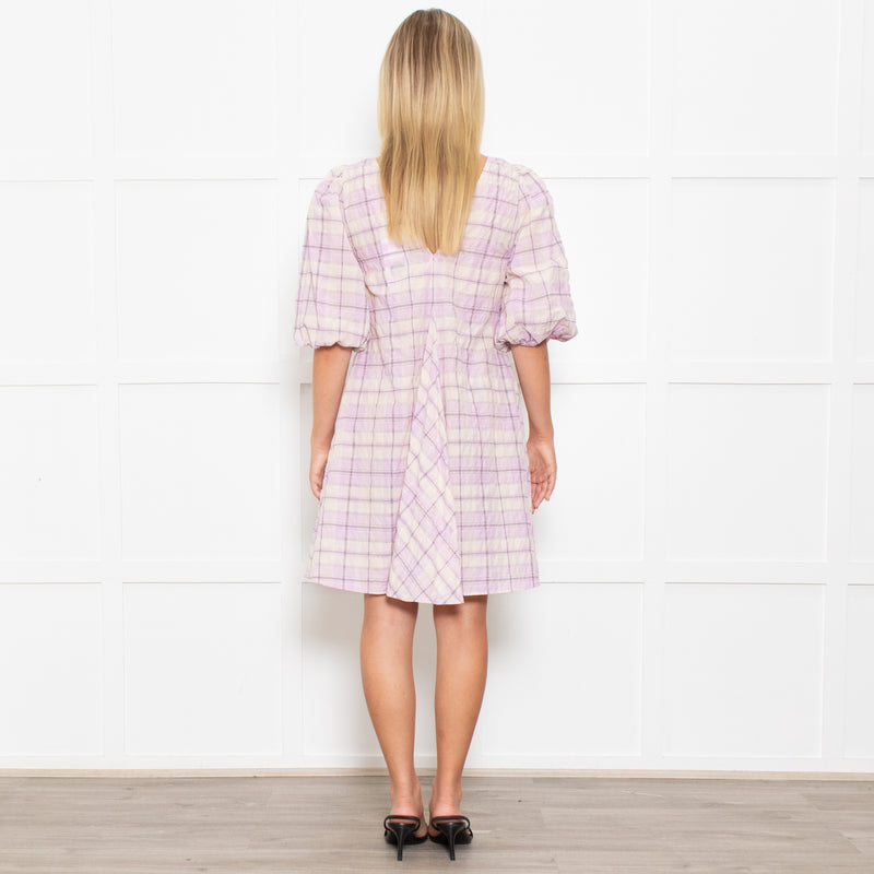 Ganni Lilac Check Trapeze Mini Dress