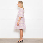 Ganni Lilac Check Trapeze Mini Dress