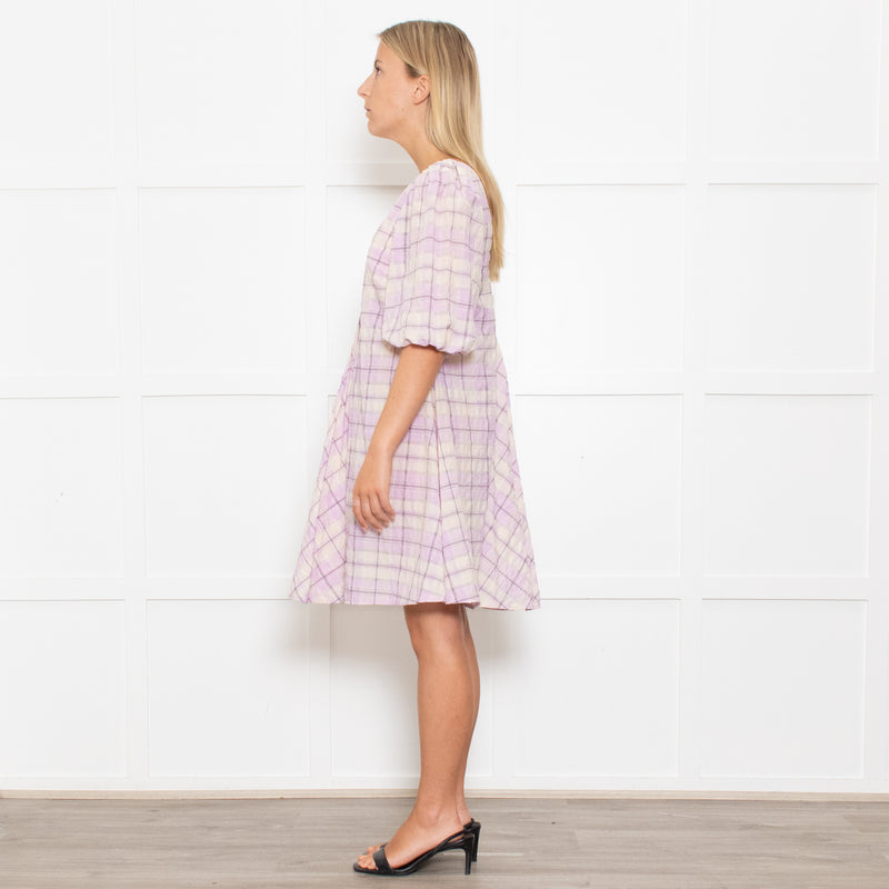 Ganni Lilac Check Trapeze Mini Dress
