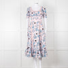 Self-Portrait Pale Pink Blue Floral Lace Trim Short Sleeve Dress