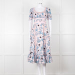 Self-Portrait Pale Pink Blue Floral Lace Trim Short Sleeve Dress