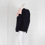 Maje Navy Pink Cream Rib Knit Gold Button Jumper