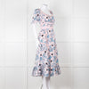Self-Portrait Pale Pink Blue Floral Lace Trim Short Sleeve Dress
