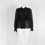 Sezane Black Chiffon Dot Ruffle Detail Blouse