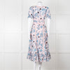 Self-Portrait Pale Pink Blue Floral Lace Trim Short Sleeve Dress
