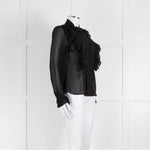 Sezane Black Chiffon Dot Ruffle Detail Blouse
