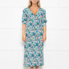 Ganni Blue, Green and Pink Plisse Puff Shoulder Midi Dress