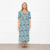 Ganni Blue, Green and Pink Plisse Puff Shoulder Midi Dress