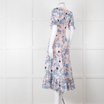 Self-Portrait Pale Pink Blue Floral Lace Trim Short Sleeve Dress