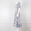 Self-Portrait Pale Pink Blue Floral Lace Trim Short Sleeve Dress