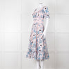 Self-Portrait Pale Pink Blue Floral Lace Trim Short Sleeve Dress