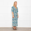 Ganni Blue, Green and Pink Plisse Puff Shoulder Midi Dress