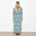 Ganni Blue, Green and Pink Plisse Puff Shoulder Midi Dress