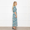 Ganni Blue, Green and Pink Plisse Puff Shoulder Midi Dress