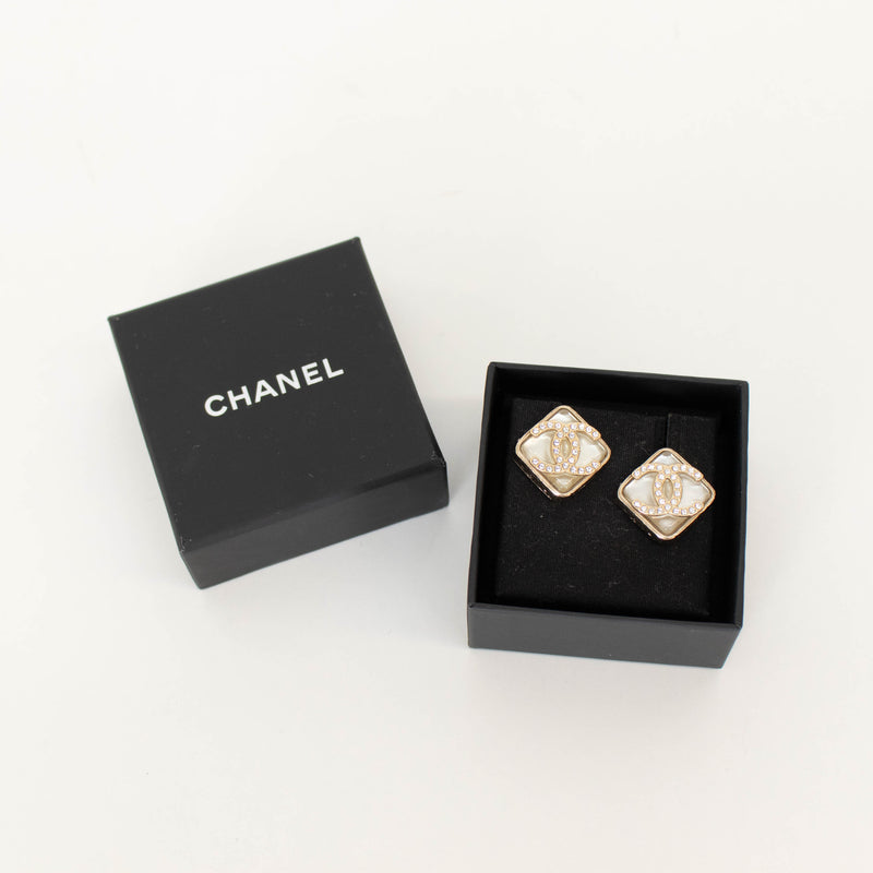 Chanel Champagne Gold Crystal Resin Earrings