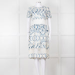 120% Lino Cream Blue Tie Dye Lace Trim Dress