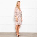 Iro Pink Patterned Ruched Waist and Wide Sleeves