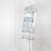 120% Lino Cream Blue Tie Dye Lace Trim Dress