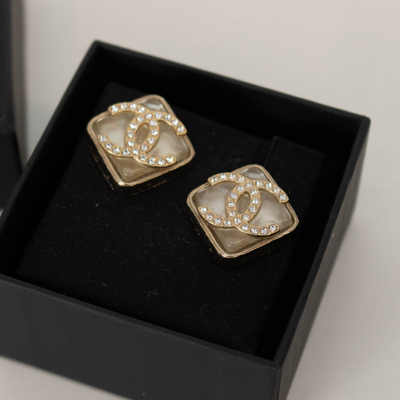 Chanel Champagne Gold Crystal Resin Earrings