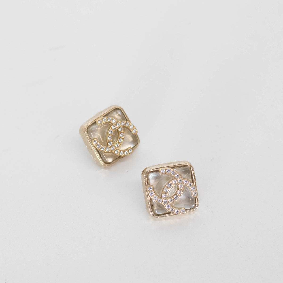 Chanel Champagne Gold Crystal Resin Earrings