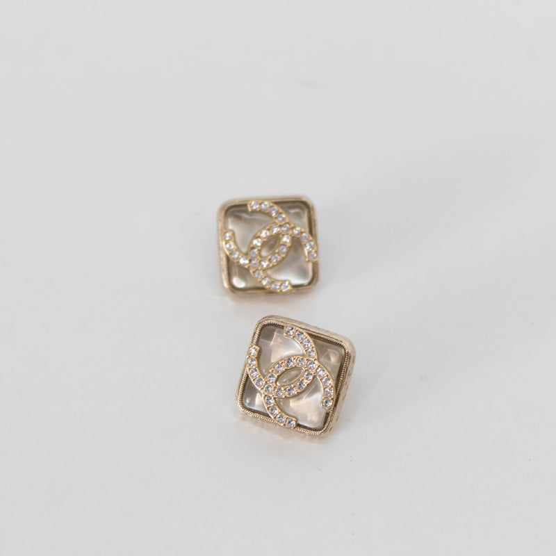 Chanel Champagne Gold Crystal Resin Earrings