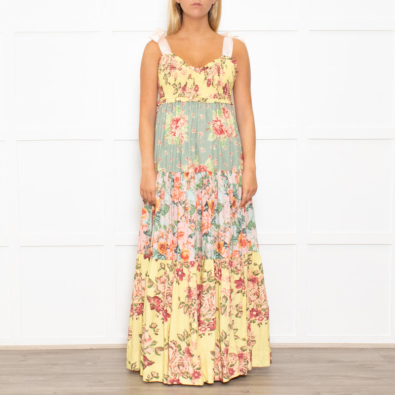 Free People Floral Tiered Smocked Bodice Midi Dress