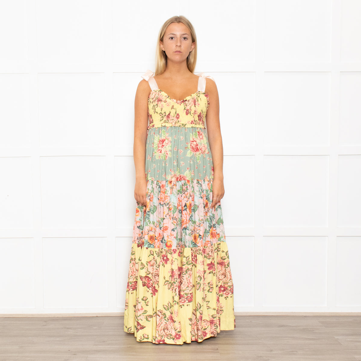 Free People Floral Tiered Smocked Bodice Midi Dress