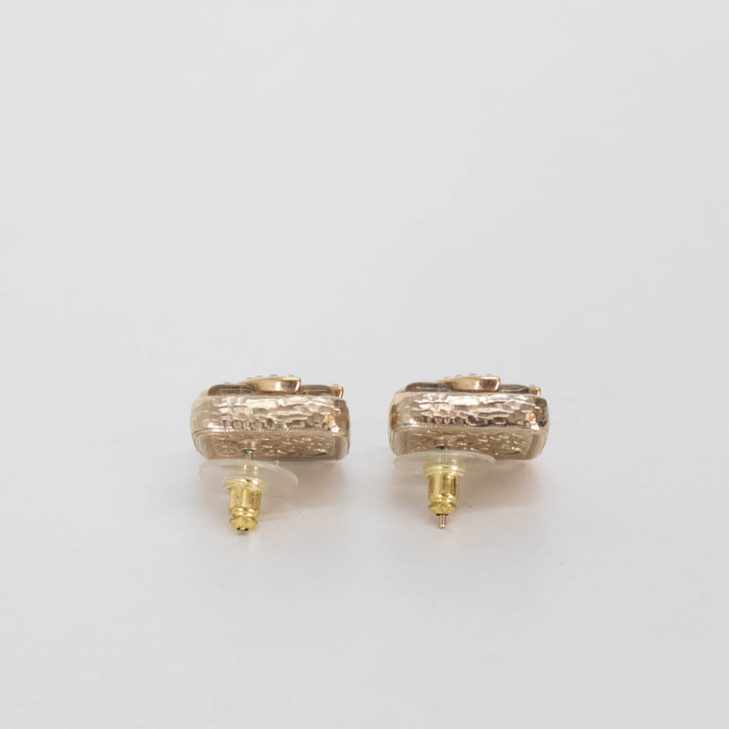 Chanel Champagne Gold Crystal Resin Earrings