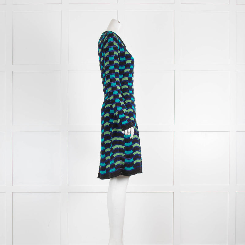 Missoni Blue Black Green Knitted Long Sleeve Dress