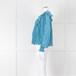 Rails Blue Purple Animal Print Frill Detail Long Sleeve Top
