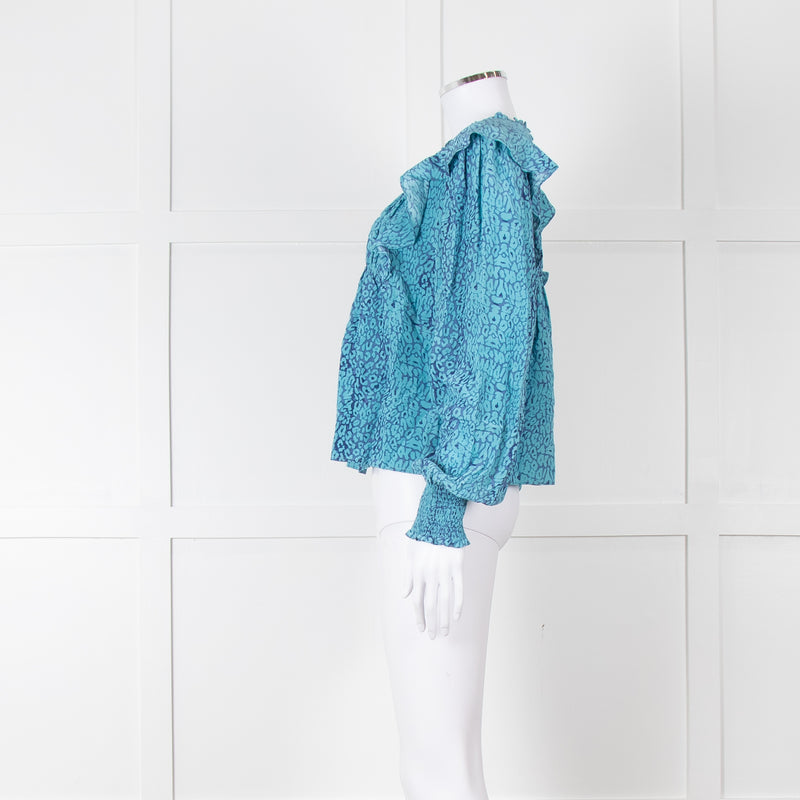 Rails Blue Purple Animal Print Frill Detail Long Sleeve Top