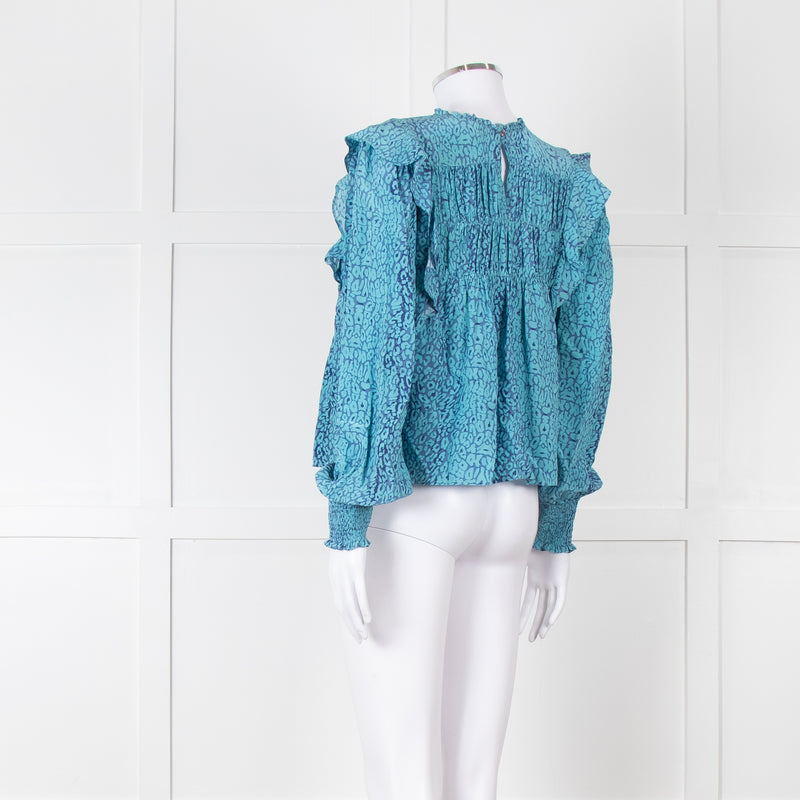 Rails Blue Purple Animal Print Frill Detail Long Sleeve Top