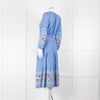 Veronica Beard Light Blue Linen Blend Embroidered Peasant Dress