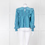 Rails Blue Purple Animal Print Frill Detail Long Sleeve Top