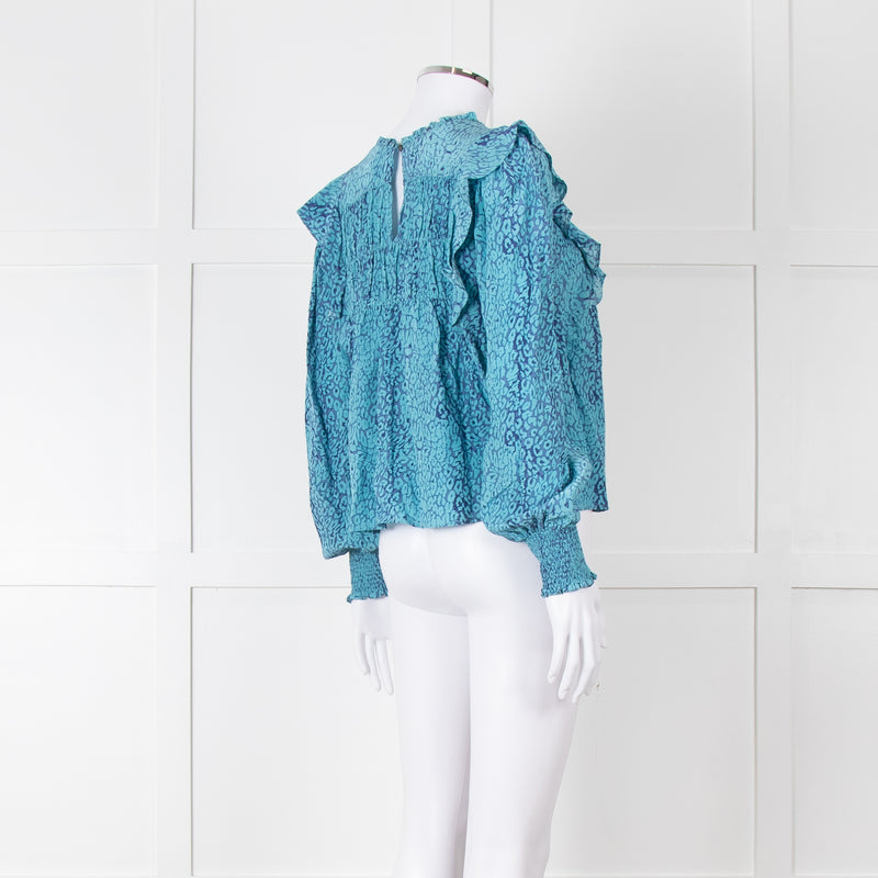 Rails Blue Purple Animal Print Frill Detail Long Sleeve Top