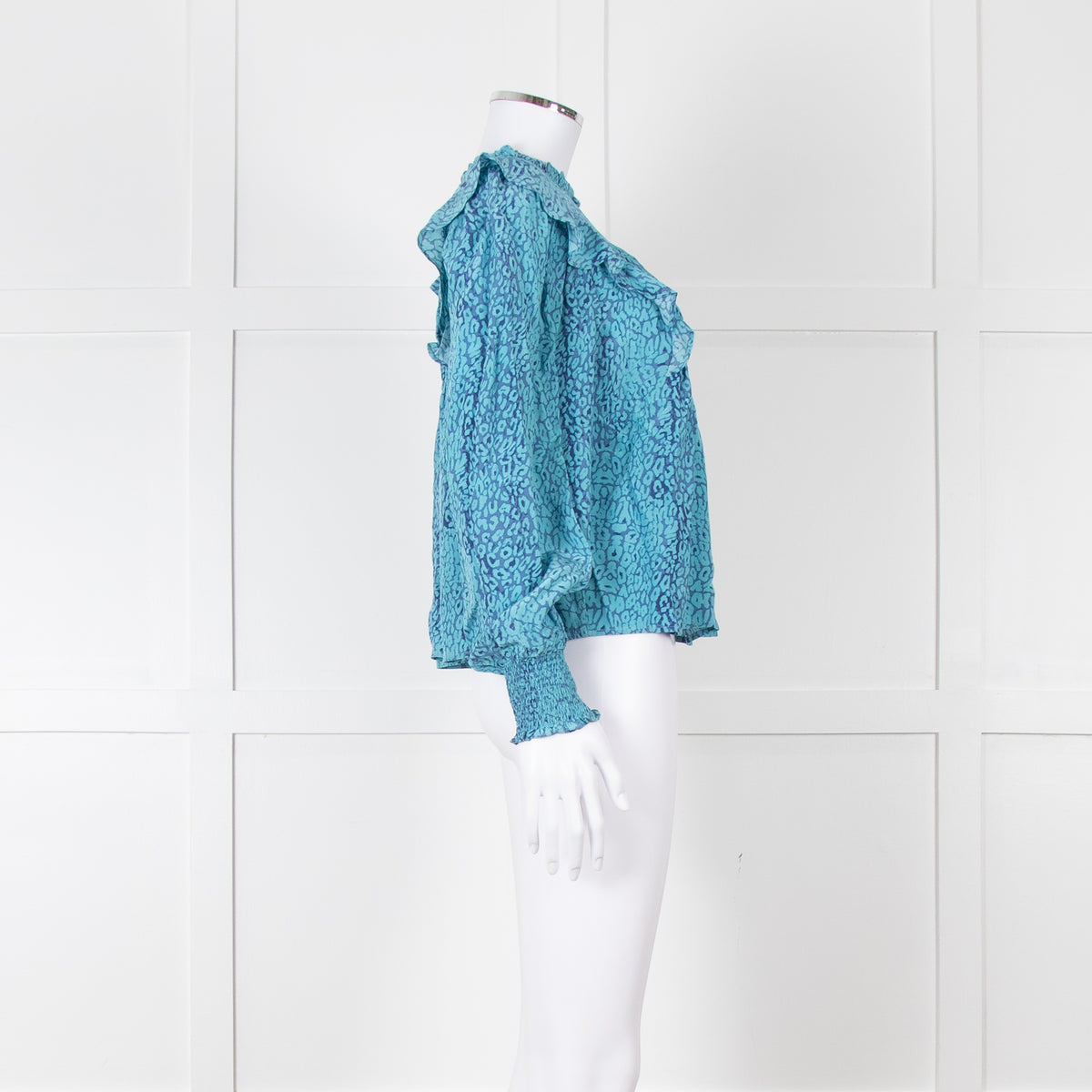 Rails Blue Purple Animal Print Frill Detail Long Sleeve Top