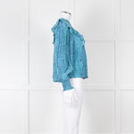 Rails Blue Purple Animal Print Frill Detail Long Sleeve Top