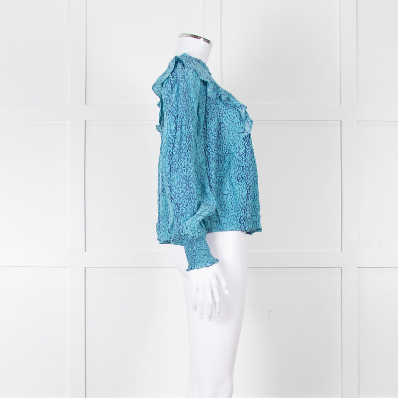 Rails Blue Purple Animal Print Frill Detail Long Sleeve Top