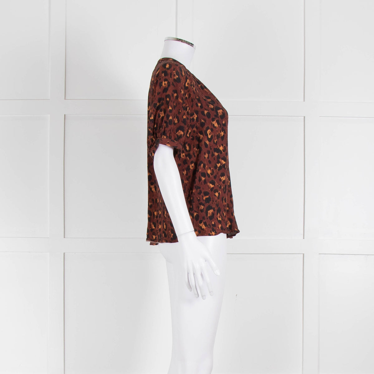 Sezane Brown Orange Leopard Print Short Sleeve Blouse