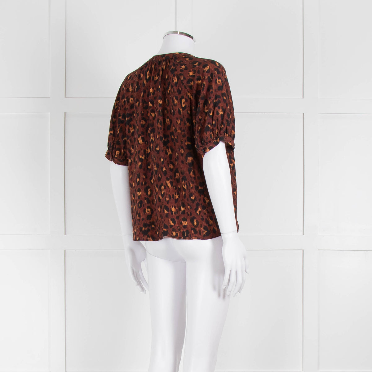 Sezane Brown Orange Leopard Print Short Sleeve Blouse