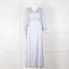 Jessica Russell Flint White Blue Dots Maxi Silk Dress