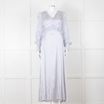 Jessica Russell Flint White Blue Dots Maxi Silk Dress