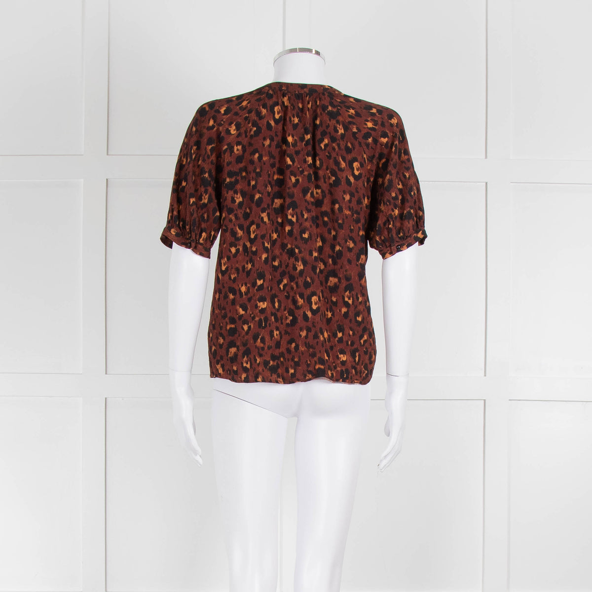 Sezane Brown Orange Leopard Print Short Sleeve Blouse